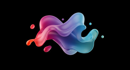 abstract colorful liquid splashes isolated on black background, vector illustrationの素材