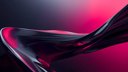 3d rendering of abstract wavy surface in black and red colorの素材