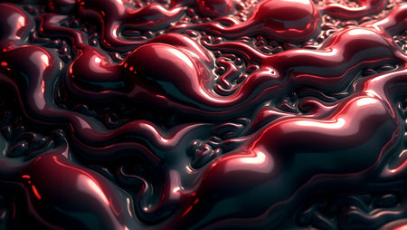 3d rendering of abstract wavy liquid background in red and black colorsの素材