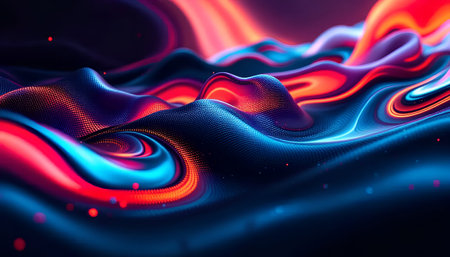 3d render, abstract background with blue and red waves. 3d illustrationの素材