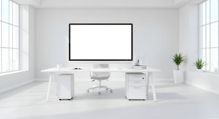 Modern bright interiors apartment with mockup computer 3D rendering illustrationの素材