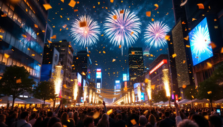 New Year's Eve celebration in the city center of Frankfurt, Germanyの素材