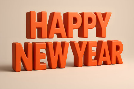 3d render of Happy New Year text on white background with shadowの素材