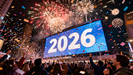 New Year's Eve celebration in Times Square in Manhattan.の素材