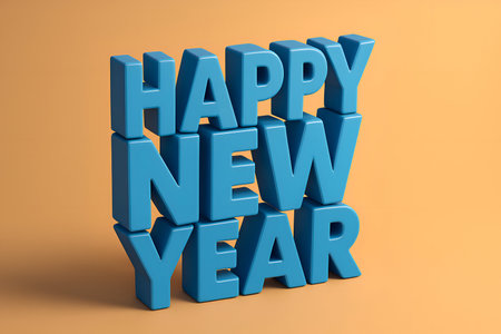 Happy New Year 3D text on orange background. 3D renderingの素材