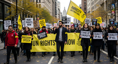 Striking school aged children and adults in central London over climate changeの素材