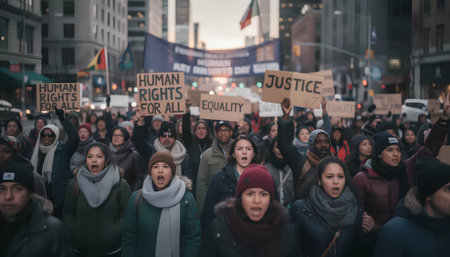 Demonstrators at a rally in Toronto, Canadaの素材