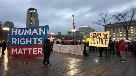 Demonstrators protest in Toronto, Ontario, Canada.の素材