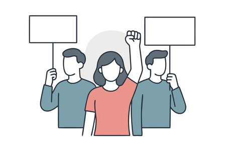 Protest people holding placards. Demonstration, strike, strike concept. Vector illustrationの素材