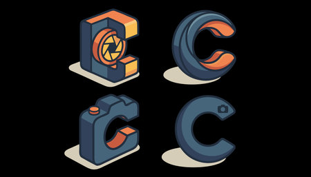 3d isometric letter C and C in 3d style.のイラスト素材