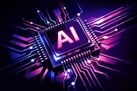 Artificial intelligence concept. Computer processor with artificial intelligence. Vector...