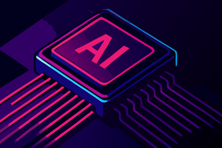 Artificial intelligence (AI) concept vector illustration in neon style.