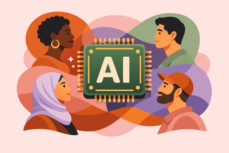 Artificial Intelligence concept. Vector illustration in flat style. People and technology.