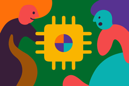 Abstract vector illustration of a human figure and a microprocessor. Technology concept.