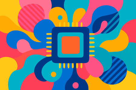 Microprocessor. Microprocessor with colorful background. Vector illustration in flat style