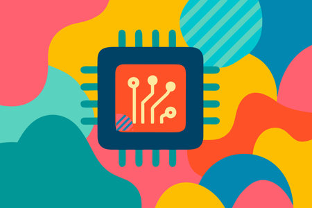 Microprocessor microcircuit on colorful background. Vector illustration in flat style