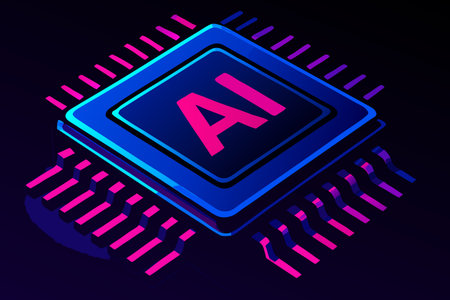 Artificial intelligence AI technology concept vector illustration. CPU processor chip with...