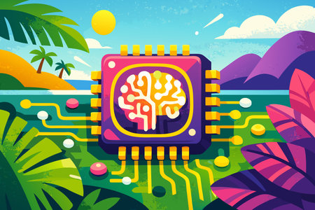 Digital brain chip with circuit board vector illustration. Artificial intelligence concept.
