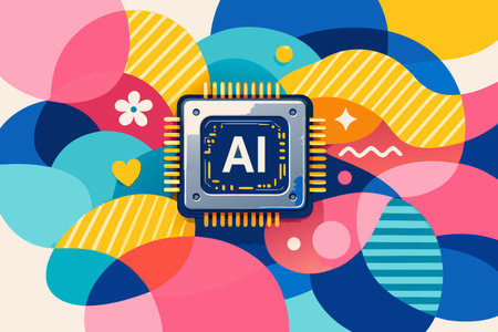 Microprocessor with alphabets on colorful background. Vector illustrationのイラスト素材