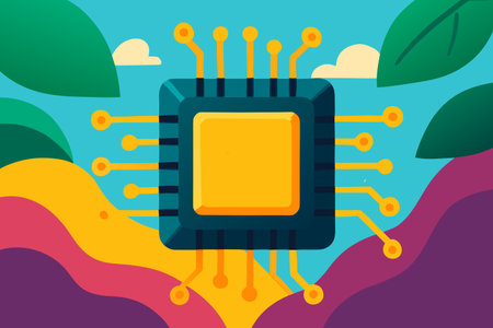 Processor chip on colorful background. Vector illustration in flat style.のイラスト素材