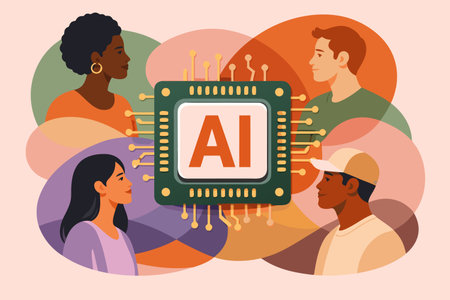 Artificial intelligence concept. Vector illustration in flat style. People with a processor.のイラスト素材