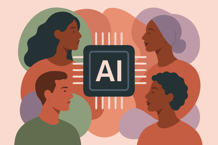 Group of people with artificial intelligence concept. Vector illustration in flat styleのイラスト素材
