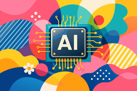 Artificial intelligence (AI) concept. Microprocessor with microchip on colorful background.のイラスト素材