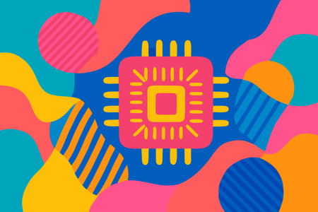 Vector illustration of a processor on a colorful background. Flat style.のイラスト素材
