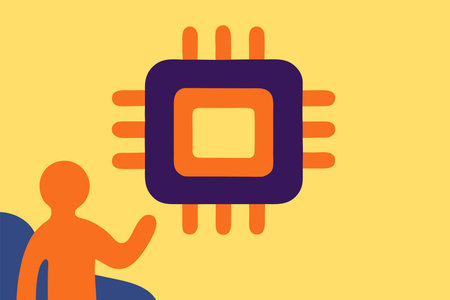 Human figure with microchip. Artificial intelligence. Vector illustration in flat style