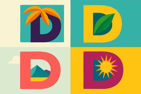Letters D and O with leaf and sun. Vector illustration.のイラスト素材