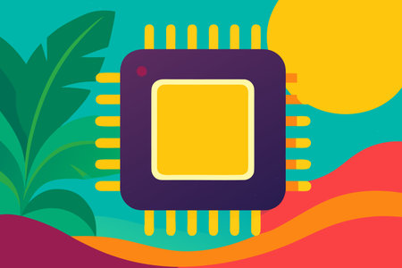 Microchip. Vector illustration in flat design style. CPU icon.