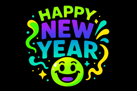 Happy New Year. Hand drawn lettering. Vector illustration. Isolated on black background.のイラスト素材