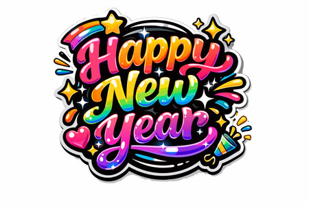 Happy New Year hand lettering calligraphy. Vector illustration.のイラスト素材