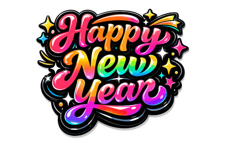 Happy New Year hand drawn lettering. Vector illustration for your designのイラスト素材