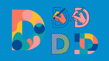 Vector illustration of the letter D in the form of a colorful geometric composition.のイラスト素材