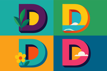 Letters D and D with flowers. Vector illustration in flat styleのイラスト素材