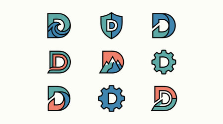 Set of letter D and D  design. Monogram, linear style.