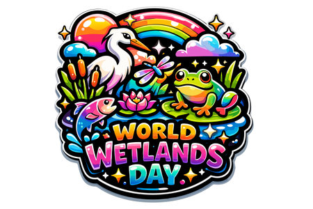 World Wildlife Day colorful lettering with cute cartoon animals and rainbow.のイラスト素材