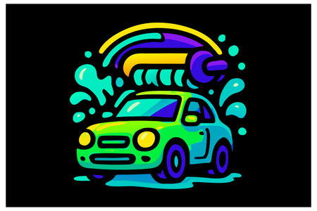 Car wash. Vector illustration on a black background. Cleaning service.のイラスト素材