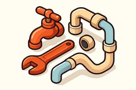 Plumbing icons, vector illustration in isometric 3d style.のイラスト素材