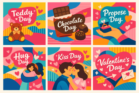 Set of Valentines Day greeting cards. Flat design vector illustration.のイラスト素材