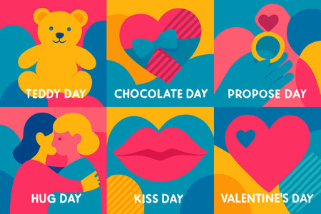 Valentine's day greeting card set. Flat style vector illustration.のイラスト素材