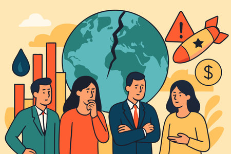 Vector illustration of business people and global warming. Global warming concept.