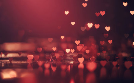 Romantic Heart Bokeh Lights on Soft Red Backgroundの素材