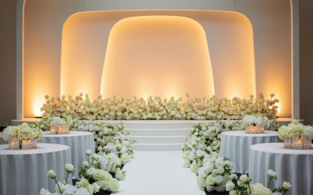 Elegant Wedding Stage with White Floral Decorationの素材