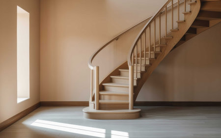 Minimalist Interior with Elegant Curved Wooden Staircaseの素材