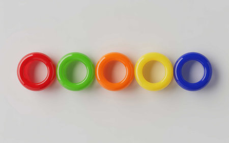Colorful Glossy Plastic Rings on Light Backgroundの素材