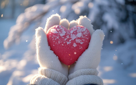 Warm Winter Love Heart In Snowy Handsの素材