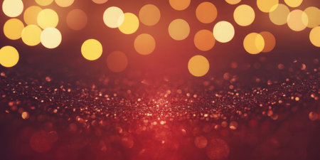 Warm Golden Bokeh Lights On Red Glitter Backgroundの素材