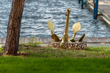 Anchor on the lake. Polish holidays. Summer time of rest. Tourism in Mazovia. Water jetty.の写真素材